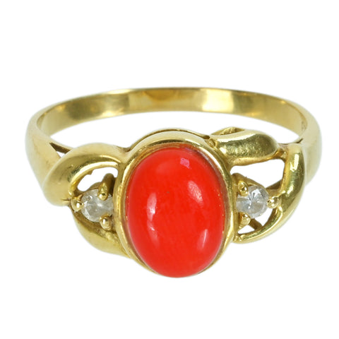 【中古】K18YG CORALサンゴリング D0.10ct 3.5g #12.5