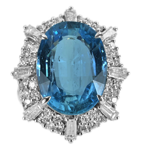 【中古】K18WG AQUAMARINE RING アクアマリンリング AQ11.21ct D1.64ct 9.5g #12.5