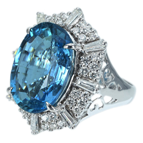 【中古】K18WG AQUAMARINE RING アクアマリンリング AQ11.21ct D1.64ct 9.5g #12.5