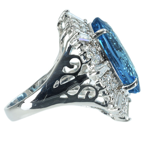【中古】K18WG AQUAMARINE RING アクアマリンリング AQ11.21ct D1.64ct 9.5g #12.5