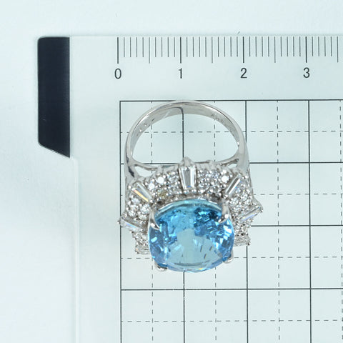 【中古】K18WG AQUAMARINE RING アクアマリンリング AQ11.21ct D1.64ct 9.5g #12.5