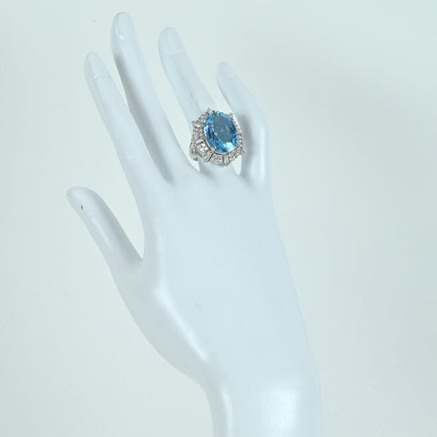 【中古】K18WG AQUAMARINE RING アクアマリンリング AQ11.21ct D1.64ct 9.5g #12.5