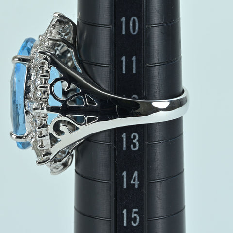 【中古】K18WG AQUAMARINE RING アクアマリンリング AQ11.21ct D1.64ct 9.5g #12.5
