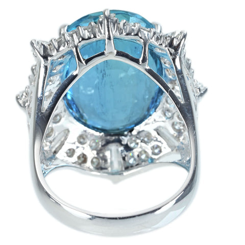 【中古】K18WG AQUAMARINE RING アクアマリンリング AQ11.21ct D1.64ct 9.5g #12.5