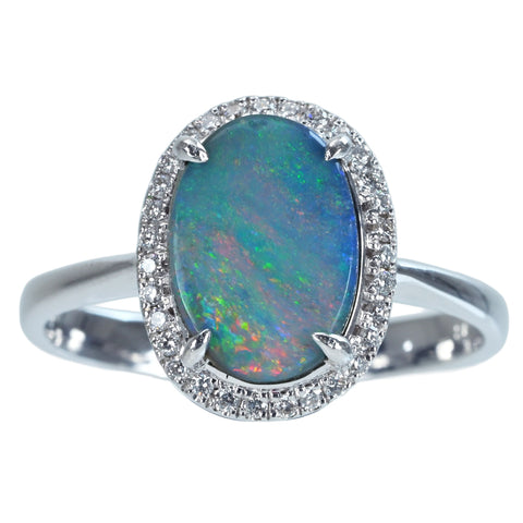 【中古】K18WG OPAL RING オパールリング OP0.93ct D0.12ct 3.4g #13.5