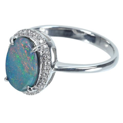 【中古】K18WG OPAL RING オパールリング OP0.93ct D0.12ct 3.4g #13.5