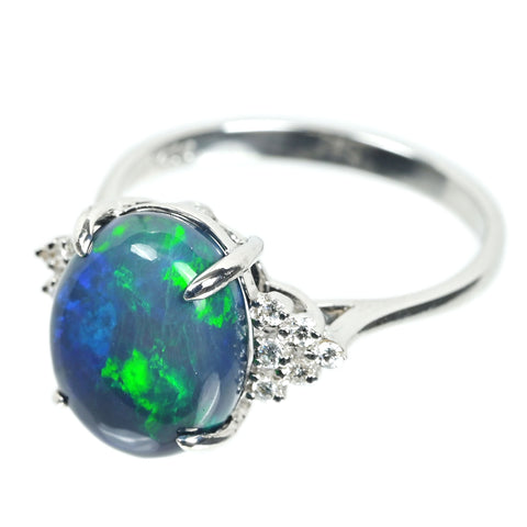 [Used] K18WG BLACK OPAL Black Opal Ring BO4.10ct D0.13ct 3.2g 