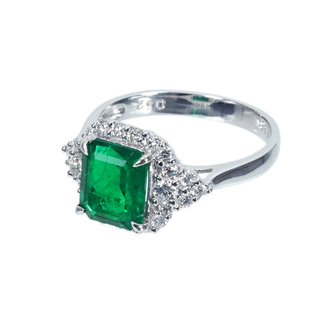 【中古】K18WG EMERALD RINGエメラルドリング E1.83ct D0.52ct 3.7g #14