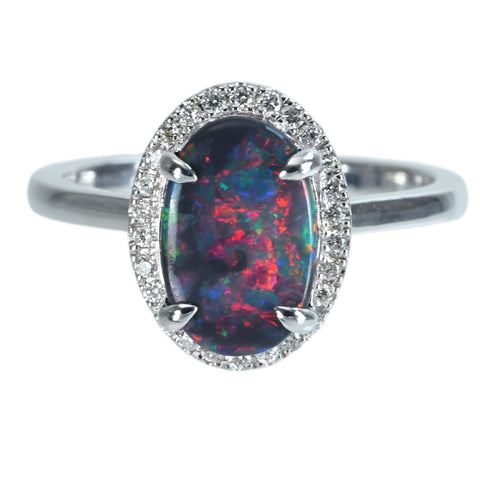【中古】K18WG BLACK OPAL ブラックオパールリング BO1.211ct D0.31ct 4.1g #13.5