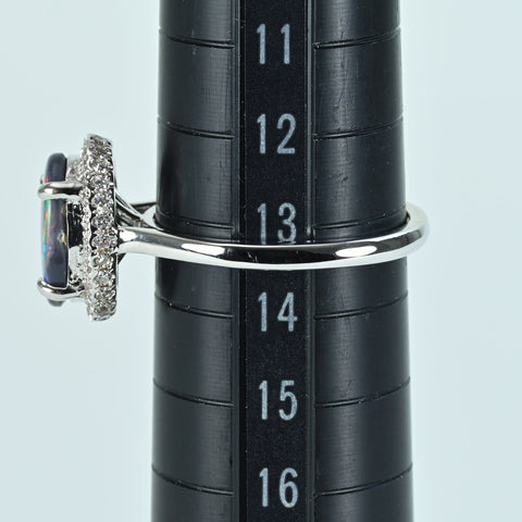 【中古】K18WG BLACK OPAL ブラックオパールリング BO1.211ct D0.31ct 4.1g #13.5