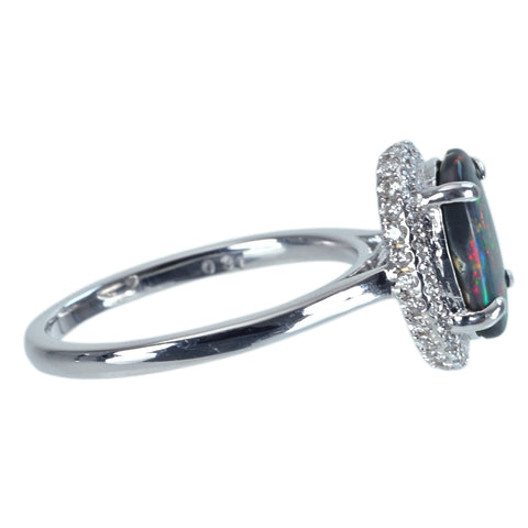 【中古】K18WG BLACK OPAL ブラックオパールリング BO1.211ct D0.31ct 4.1g #13.5