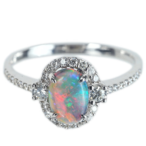 【中古】 K18WG BLACK OPAL ブラックオパールリング BO0.57ct D0.33ct 2.2g #13.5