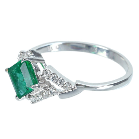 【中古】K18WG EMERALD エメラルドリング E0.921ct D0.15ct 2.5g #13