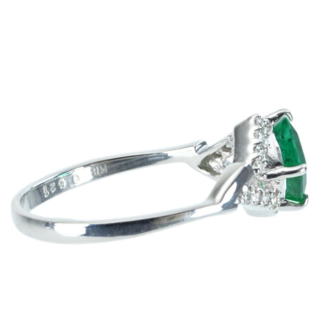 【中古】K18WG EMERALD エメラルドリング E0.921ct D0.15ct 2.5g #13