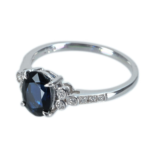 【中古】K18WG SAPPHIRE サファイアリング S1.88ct D0.17ct 2.8g #13.5