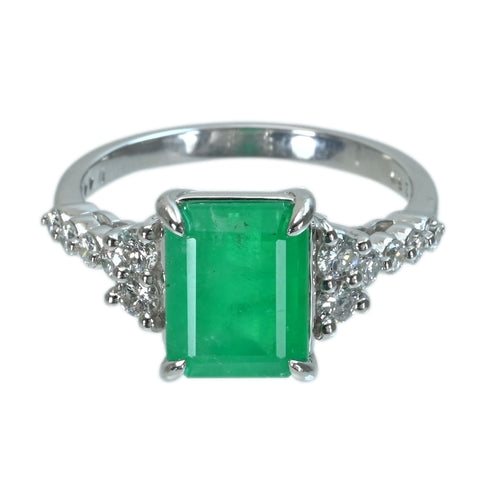 【中古】 K18WG EMERALDエメラルドリング E2.50ct D0.44ct 4.3g #13.5