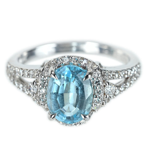 【中古】K18WG AQUAMARINE アクアマリンリング AQ2.31ct D0.47ct 4.6g #14