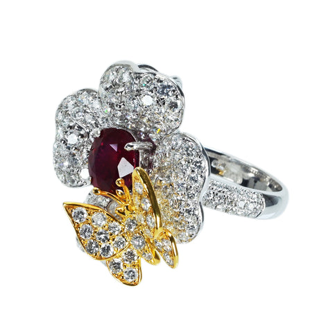 Pre-owned 18K White Gold Ruby Ring, Unheated Burmese Ruby, 2.04ct R, 3.52ct D, GRS "Pigeon Blood" with Certificate of Authenticity, 11.3g, #11 