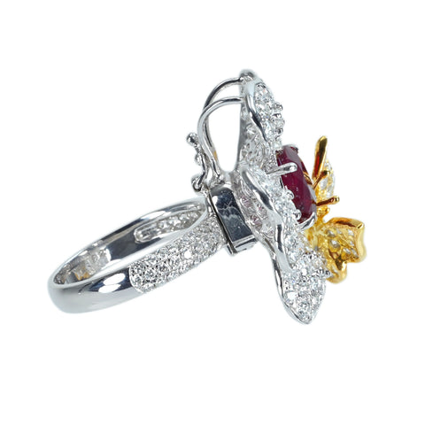 Pre-owned 18K White Gold Ruby Ring, Unheated Burmese Ruby, 2.04ct R, 3.52ct D, GRS "Pigeon Blood" with Certificate of Authenticity, 11.3g, #11 