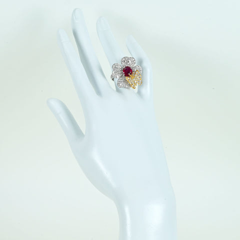 Pre-owned 18K White Gold Ruby Ring, Unheated Burmese Ruby, 2.04ct R, 3.52ct D, GRS "Pigeon Blood" with Certificate of Authenticity, 11.3g, #11 