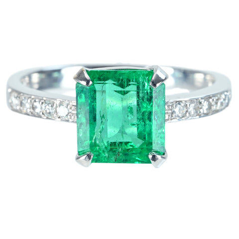 【中古】K18WG EMERALDエメラルドリング E2.28ct D0.14ct 3.2g #13