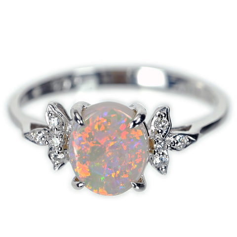 【中古】 K18WG OPAL オパールリング 1.06ct 0.08ct 2.1g #13.5