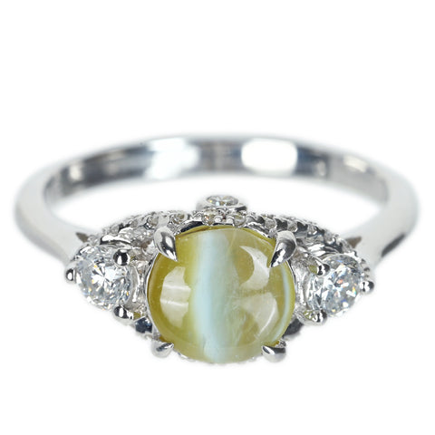 【中古】K18WG CATS EYE クリソベリルキャッツアイリング CE1.93ct D0.52ct 3.3g #13.5