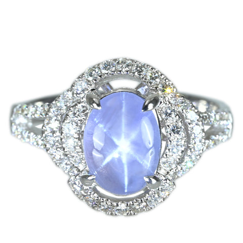 【中古】K18WG STAR SAPPHIRE RING スターサファイアリング SS2.58ct D0.49ct 5.0g #13.5