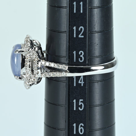 【中古】K18WG STAR SAPPHIRE RING スターサファイアリング SS2.58ct D0.49ct 5.0g #13.5