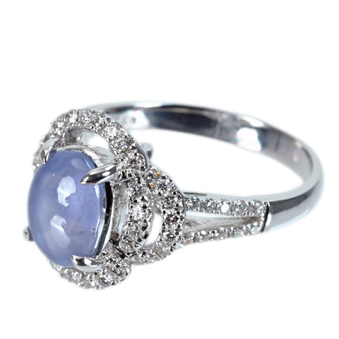 【中古】K18WG STAR SAPPHIRE RING スターサファイアリング SS2.58ct D0.49ct 5.0g #13.5