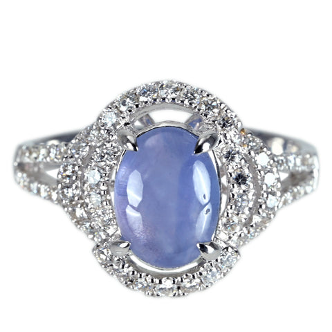 【中古】K18WG STAR SAPPHIRE RING スターサファイアリング SS2.58ct D0.49ct 5.0g #13.5