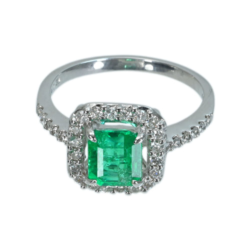 【中古】K18WG EMERALDエメラルドリング E1.00ct D0.38ct 3.6g #13