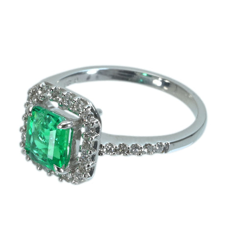 【中古】K18WG EMERALDエメラルドリング E1.00ct D0.38ct 3.6g #13