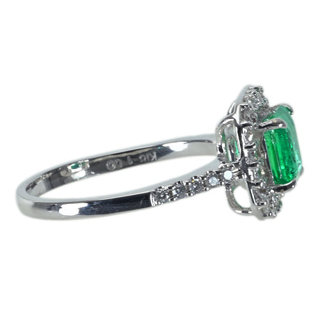 【中古】K18WG EMERALDエメラルドリング E1.00ct D0.38ct 3.6g #13