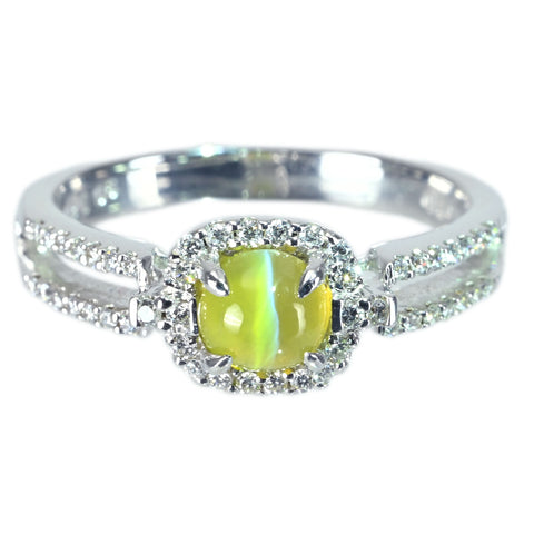 【中古】K18WG CATS EYE RING クリソベリルキャッツアイリング CE1.05ct D0.24ct 3.9g #13.5