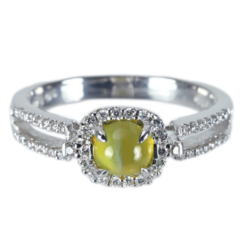 【中古】K18WG CATS EYE RING クリソベリルキャッツアイリング CE1.05ct D0.24ct 3.9g #13.5