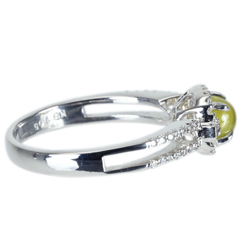 【中古】K18WG CATS EYE RING クリソベリルキャッツアイリング CE1.05ct D0.24ct 3.9g #13.5