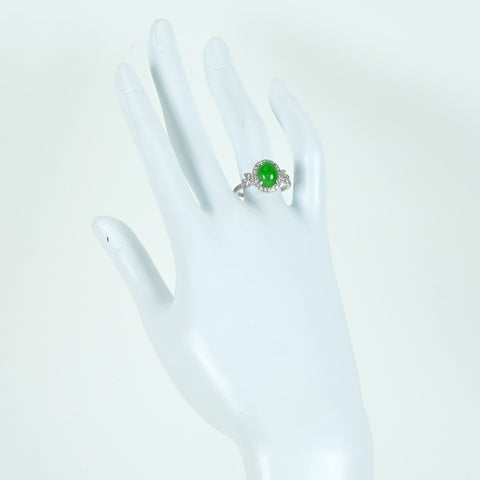 【中古】K18WG JADEITE ヒスイリング J2.53ct D0.43ct 5.0g #13.5