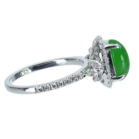 【中古】K18WG JADEITE ヒスイリング J2.53ct D0.43ct 5.0g #13.5