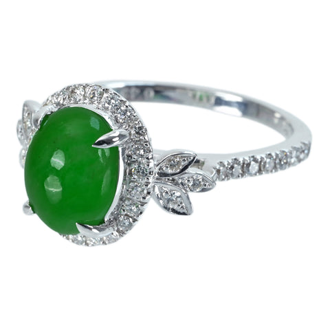 【中古】K18WG JADEITE ヒスイリング J2.53ct D0.43ct 5.0g #13.5
