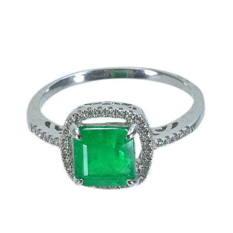【中古】 K18WG EMERALD エメラルドリング E1.73ct D0.21ct 3.3g #14