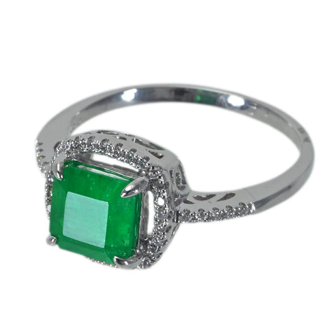 【中古】 K18WG EMERALD エメラルドリング E1.73ct D0.21ct 3.3g #14