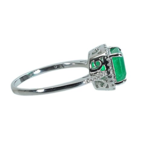 【中古】 K18WG EMERALD エメラルドリング E1.73ct D0.21ct 3.3g #14