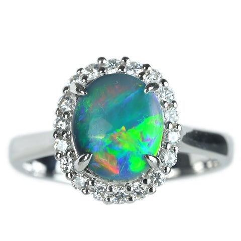 【中古】K18WG BLACK OPAL ブラックオパールリング BO1.85ct D0.28ct 4.0g #12