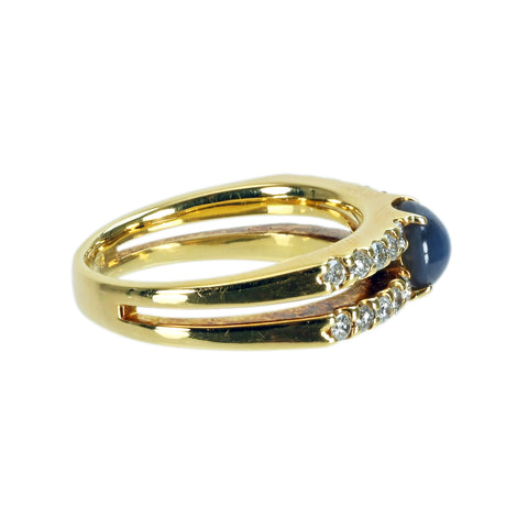 【中古】K18YG STAR SAPPHIREスターサファイアリング SS1.56ct D0.52ct 8.7g #14