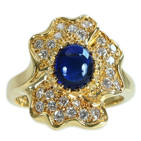 【中古】K18YG SAPPHIREカボッションカットサファイアリング S1.44ct D0.43ct 9.7g #12
