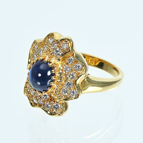 【中古】K18YG SAPPHIREカボッションカットサファイアリング S1.44ct D0.43ct 9.7g #12