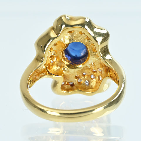 【中古】K18YG SAPPHIREカボッションカットサファイアリング S1.44ct D0.43ct 9.7g #12