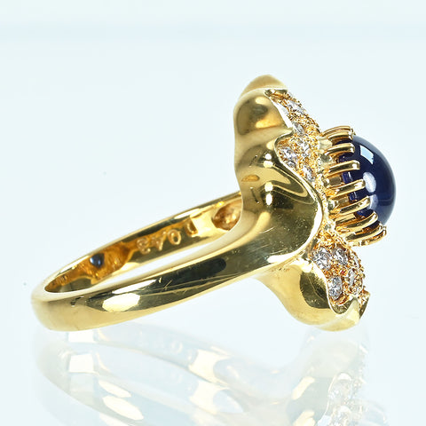 【中古】K18YG SAPPHIREカボッションカットサファイアリング S1.44ct D0.43ct 9.7g #12