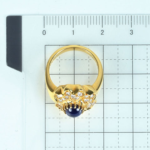 【中古】K18YG SAPPHIREカボッションカットサファイアリング S1.44ct D0.43ct 9.7g #12